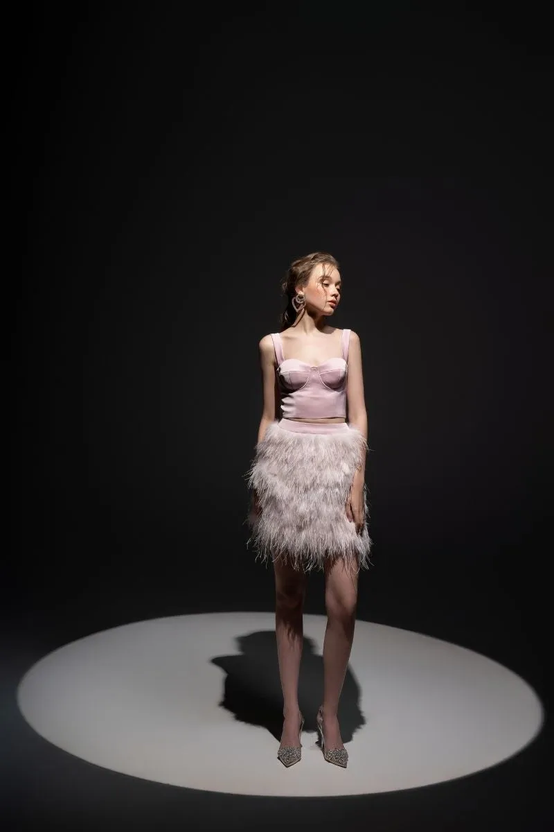 BABY PINK KIERA TAFFETA FEATHER BLAZER SET