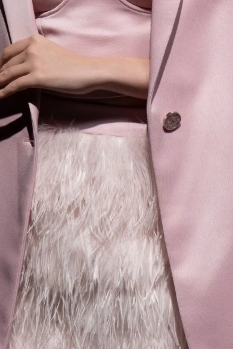 BABY PINK KIERA TAFFETA FEATHER BLAZER SET