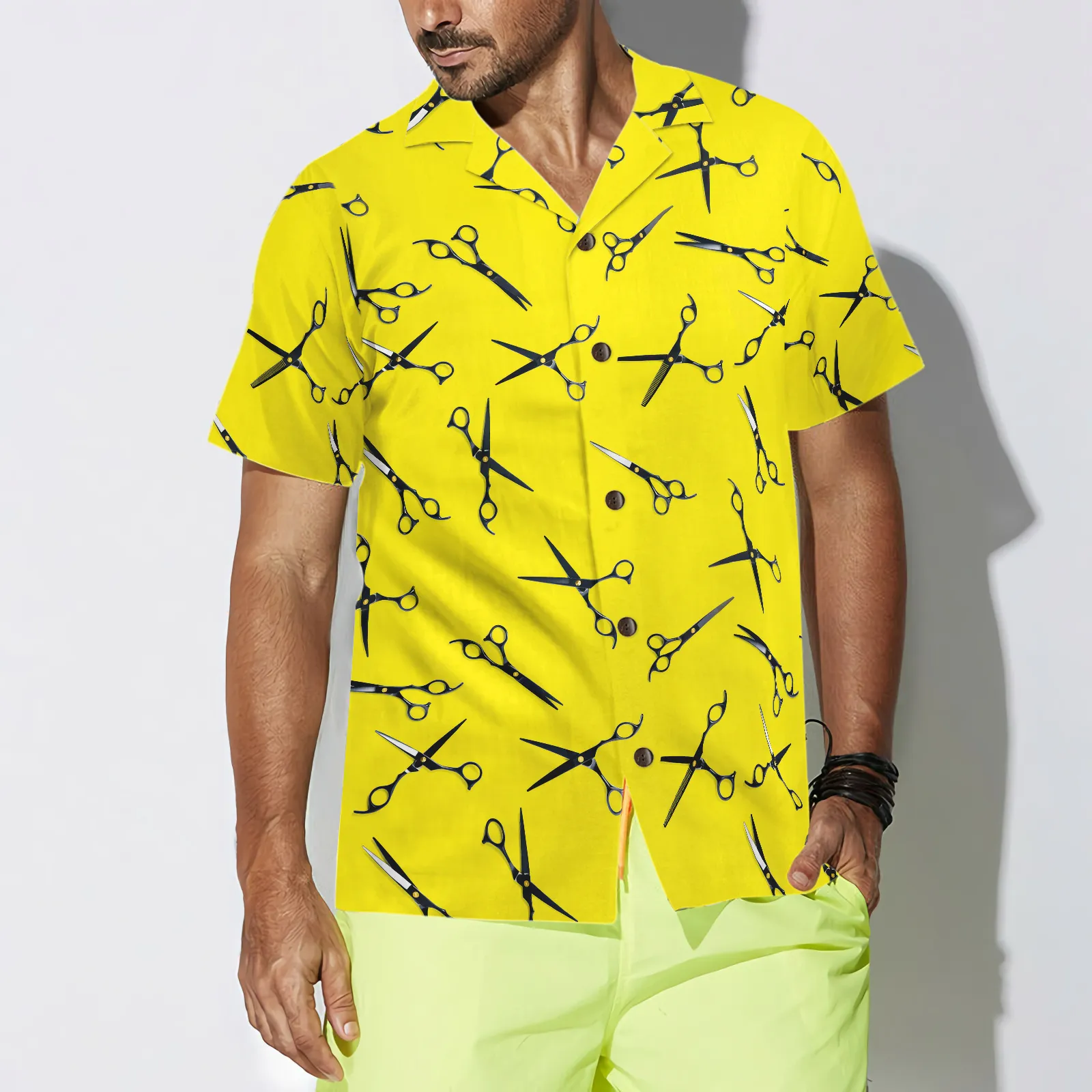 Barber Yellow Scissors For Professional Barber Hawaiian Shirt
