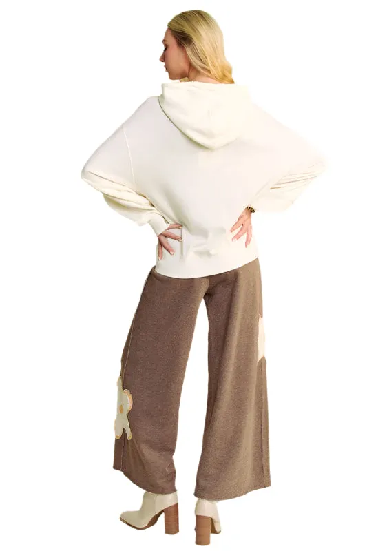 Davi & Dani Flower Patch Elastic Waist Wide Leg Pants (S, M, L)