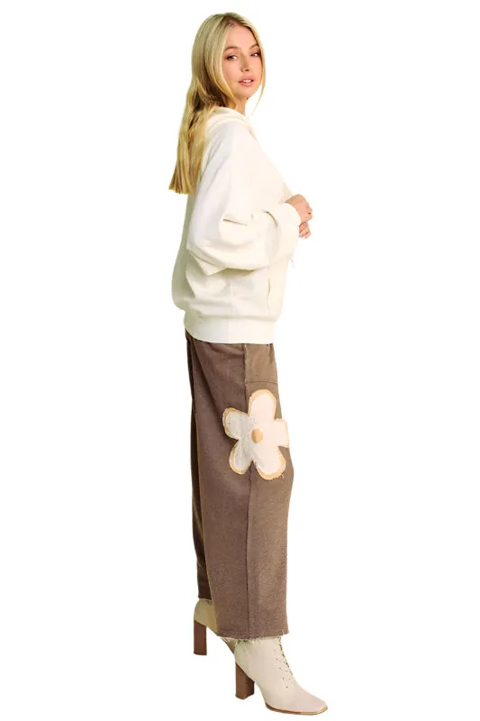 Davi & Dani Flower Patch Elastic Waist Wide Leg Pants (S, M, L)