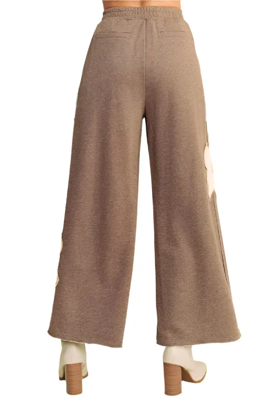 Davi & Dani Flower Patch Elastic Waist Wide Leg Pants (S, M, L)
