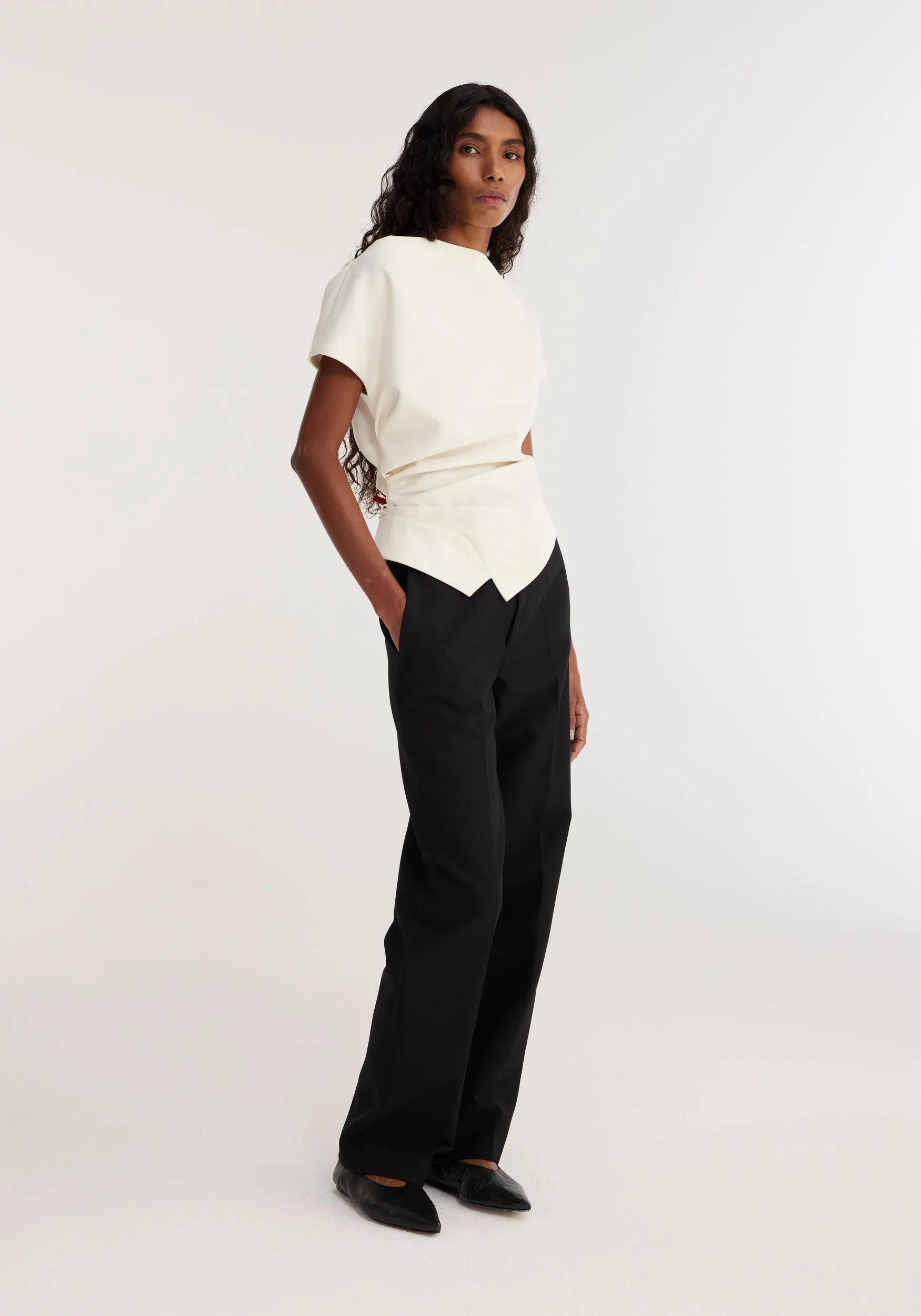 Draped Wool Lapel Top