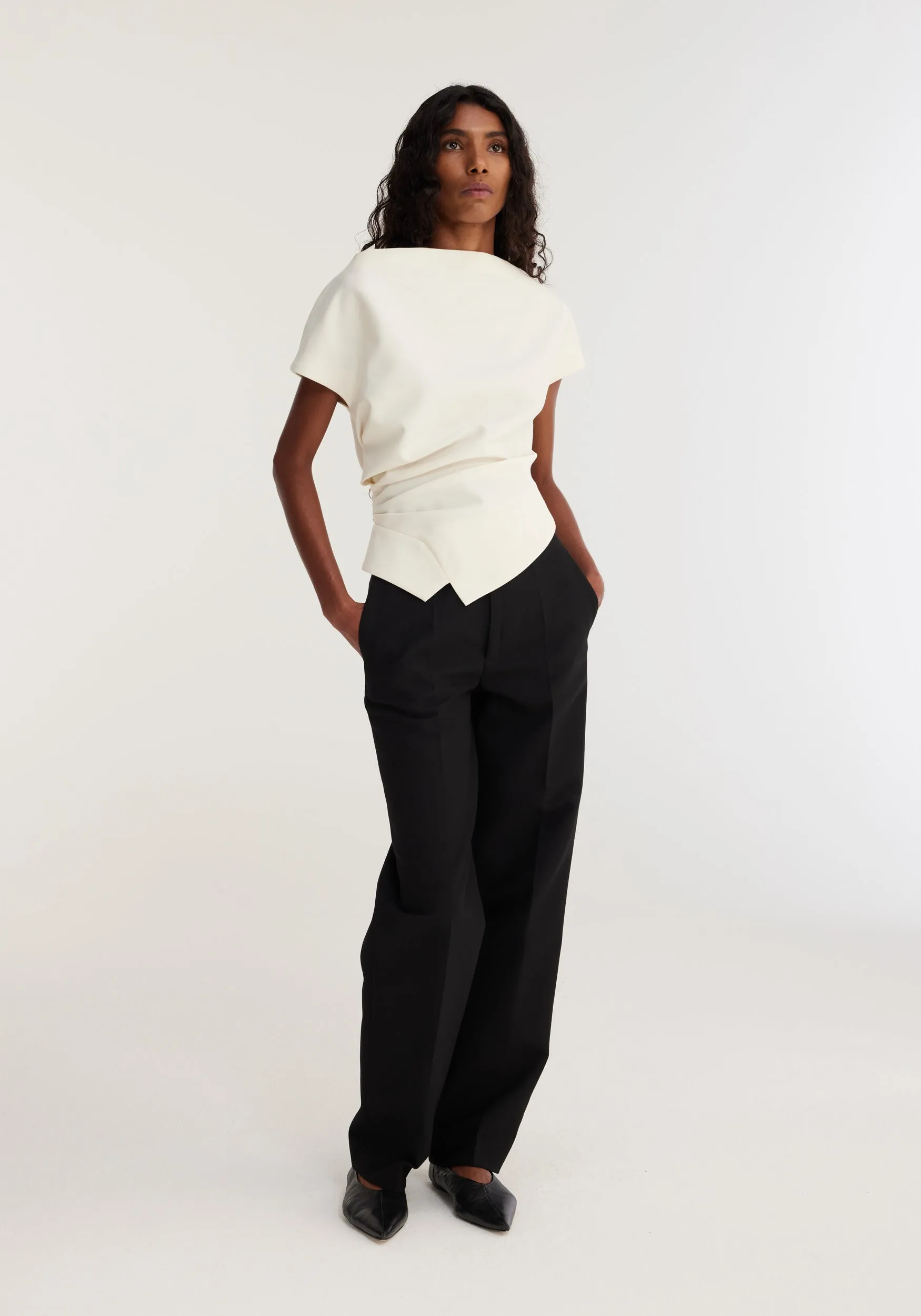 Draped Wool Lapel Top