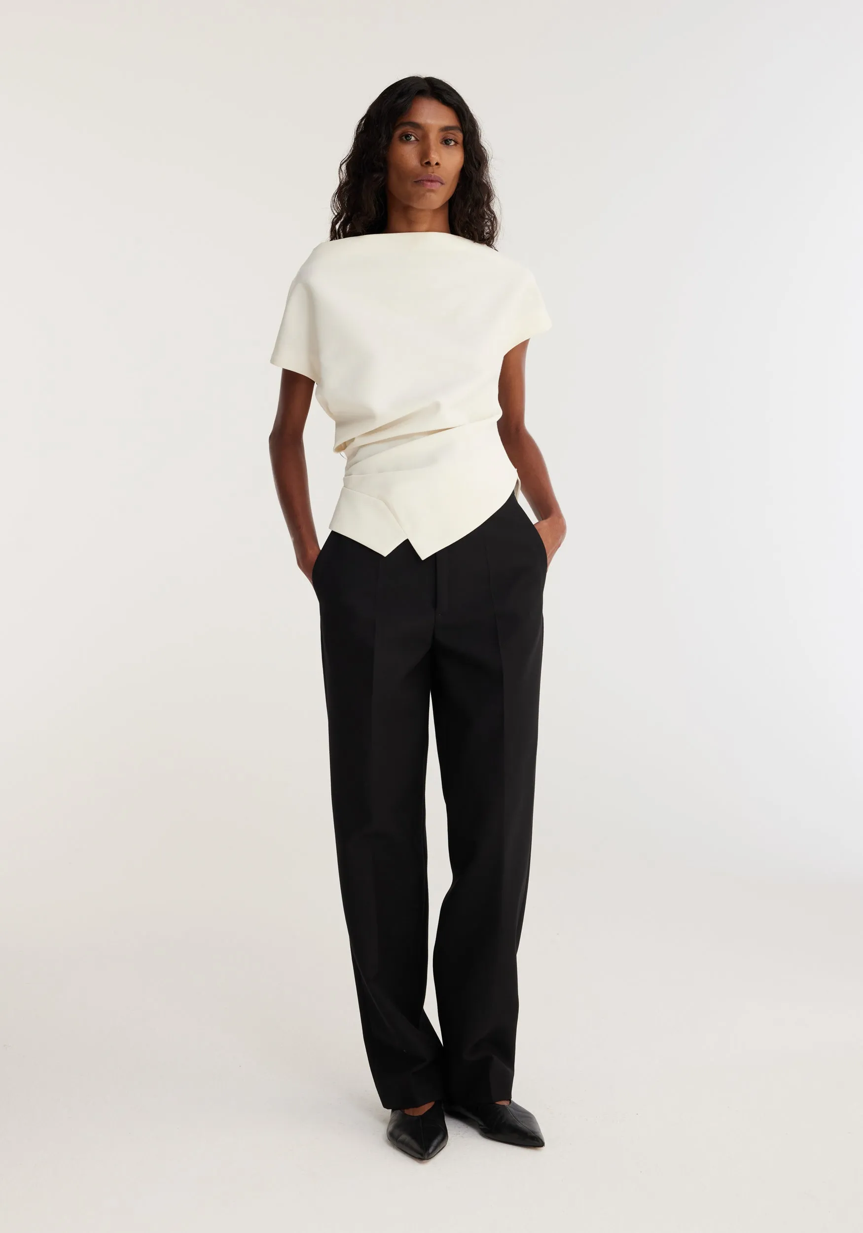 Draped Wool Lapel Top