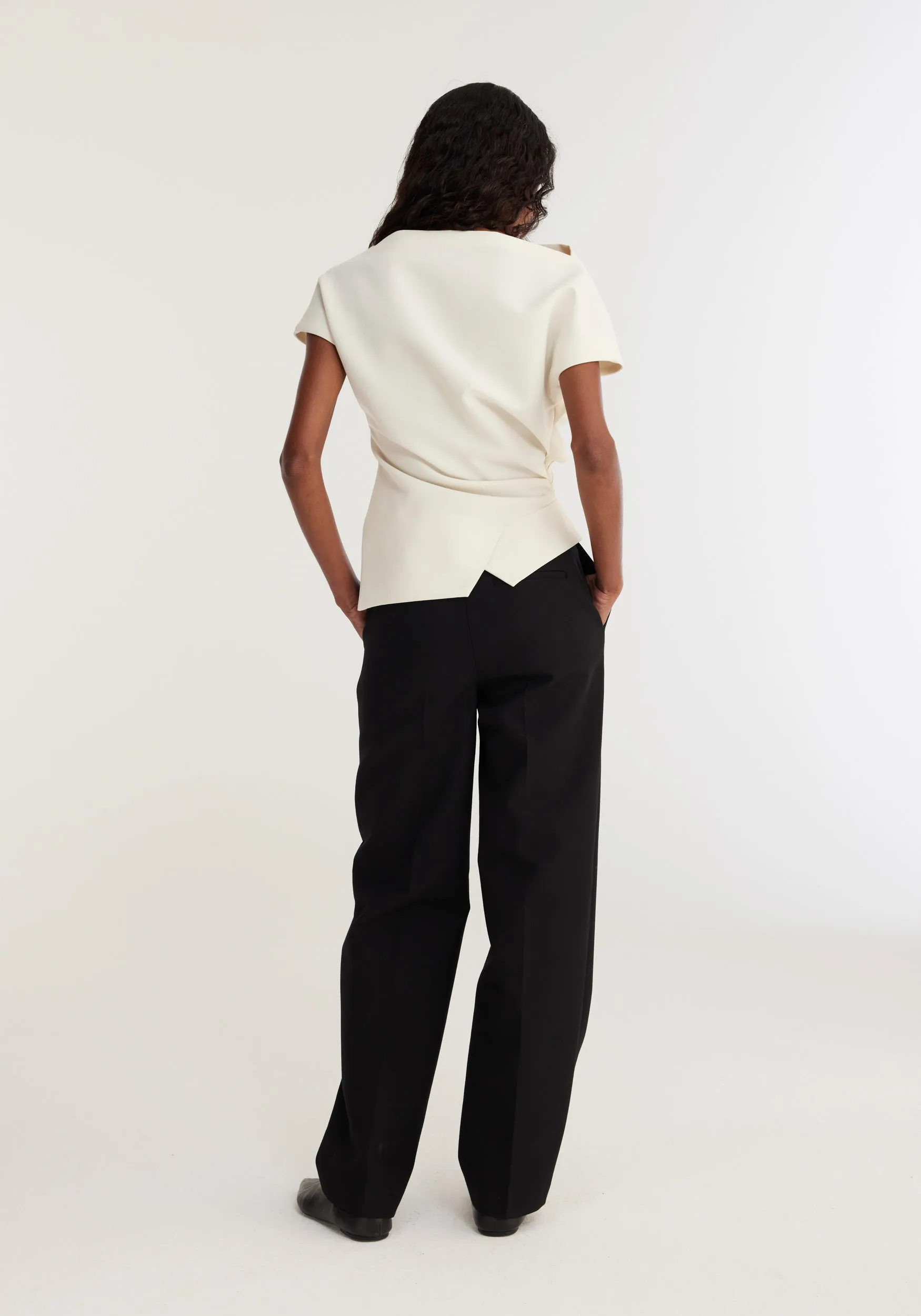 Draped Wool Lapel Top