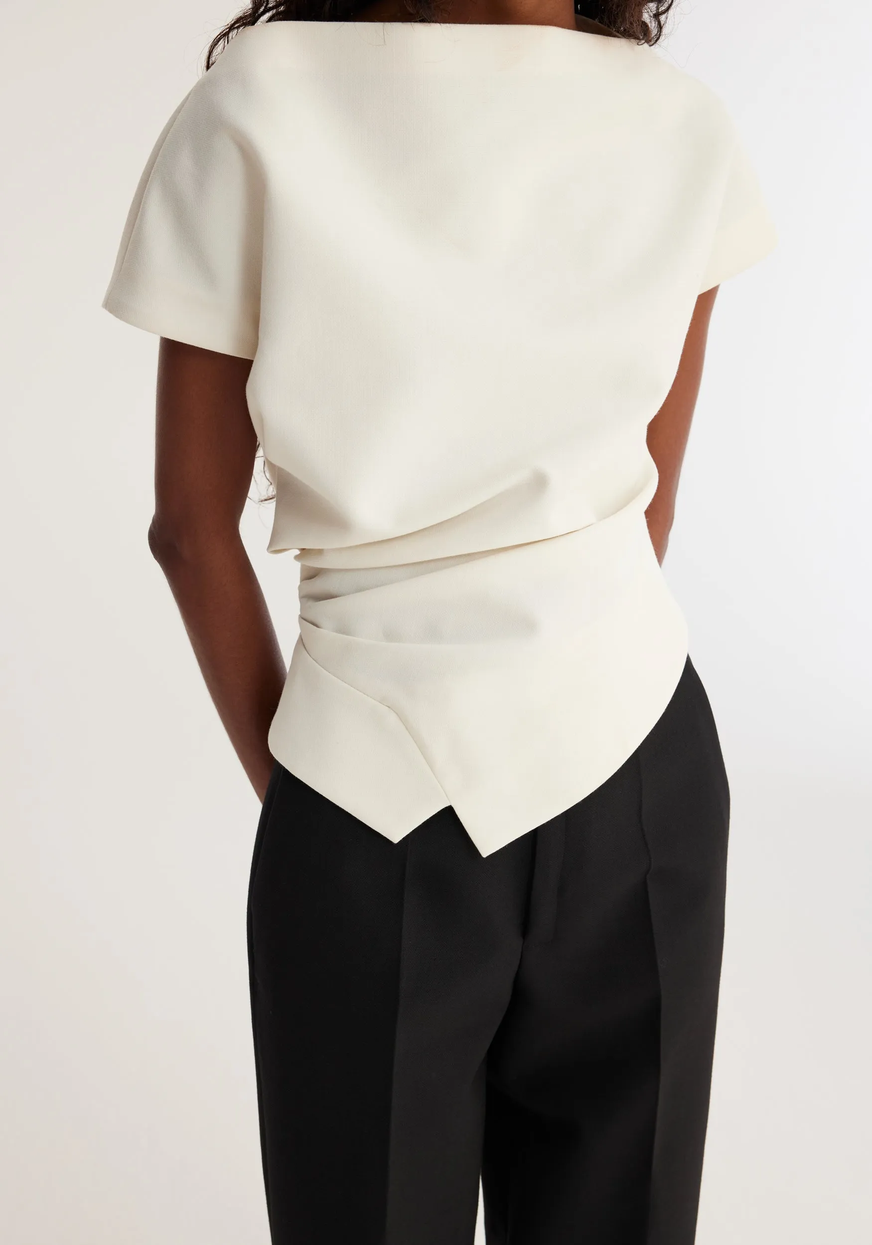 Draped Wool Lapel Top