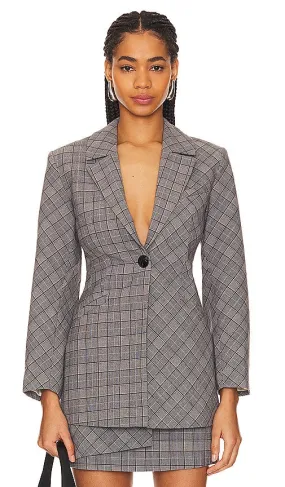 Ganni Check Mix Fitted Blazer in Grey