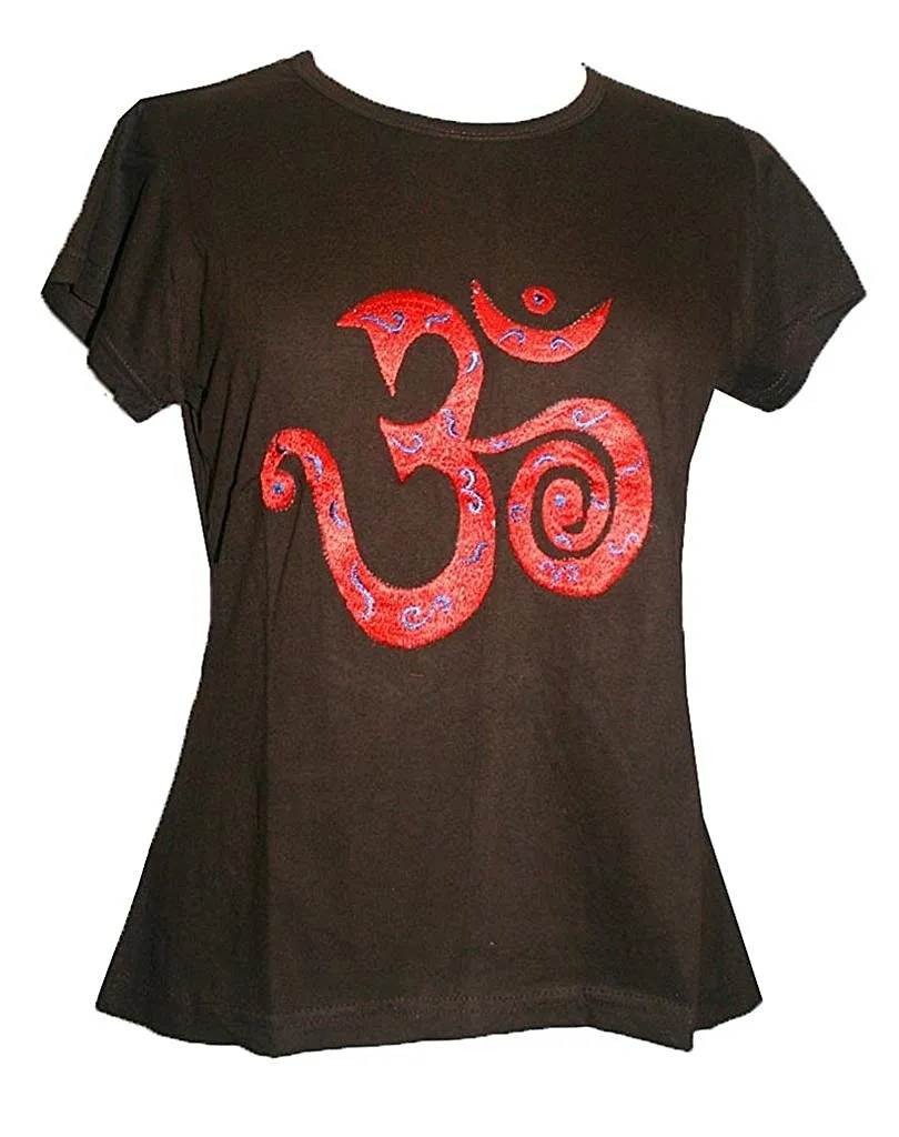 R 253 Om Embroidered Knit Stretchy Yoga Tee