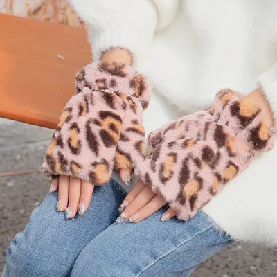 Soft Leopard Fingerless Gloves
