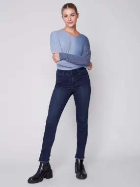 Stretchy Jeans with Tulip Hem - Blue Black