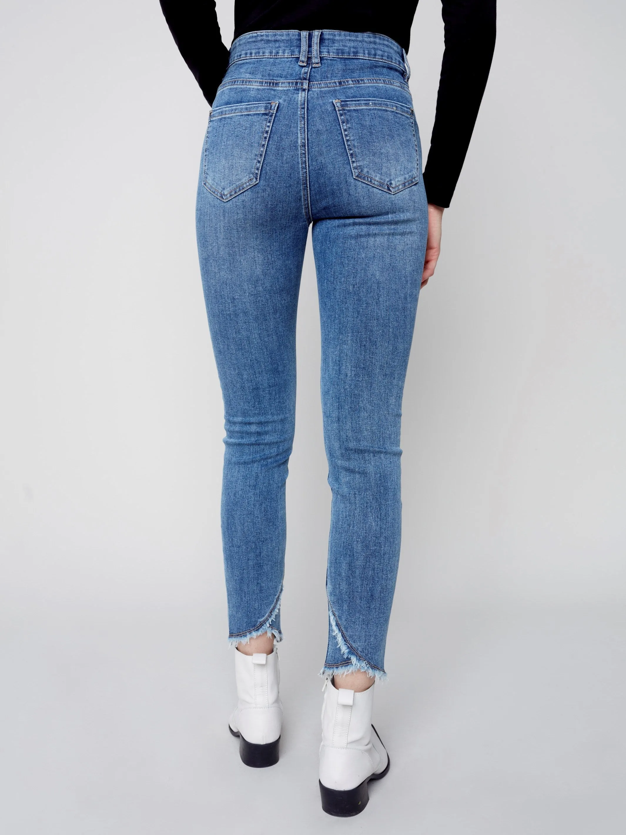 Stretchy Jeans with Tulip Hem - Medium Blue