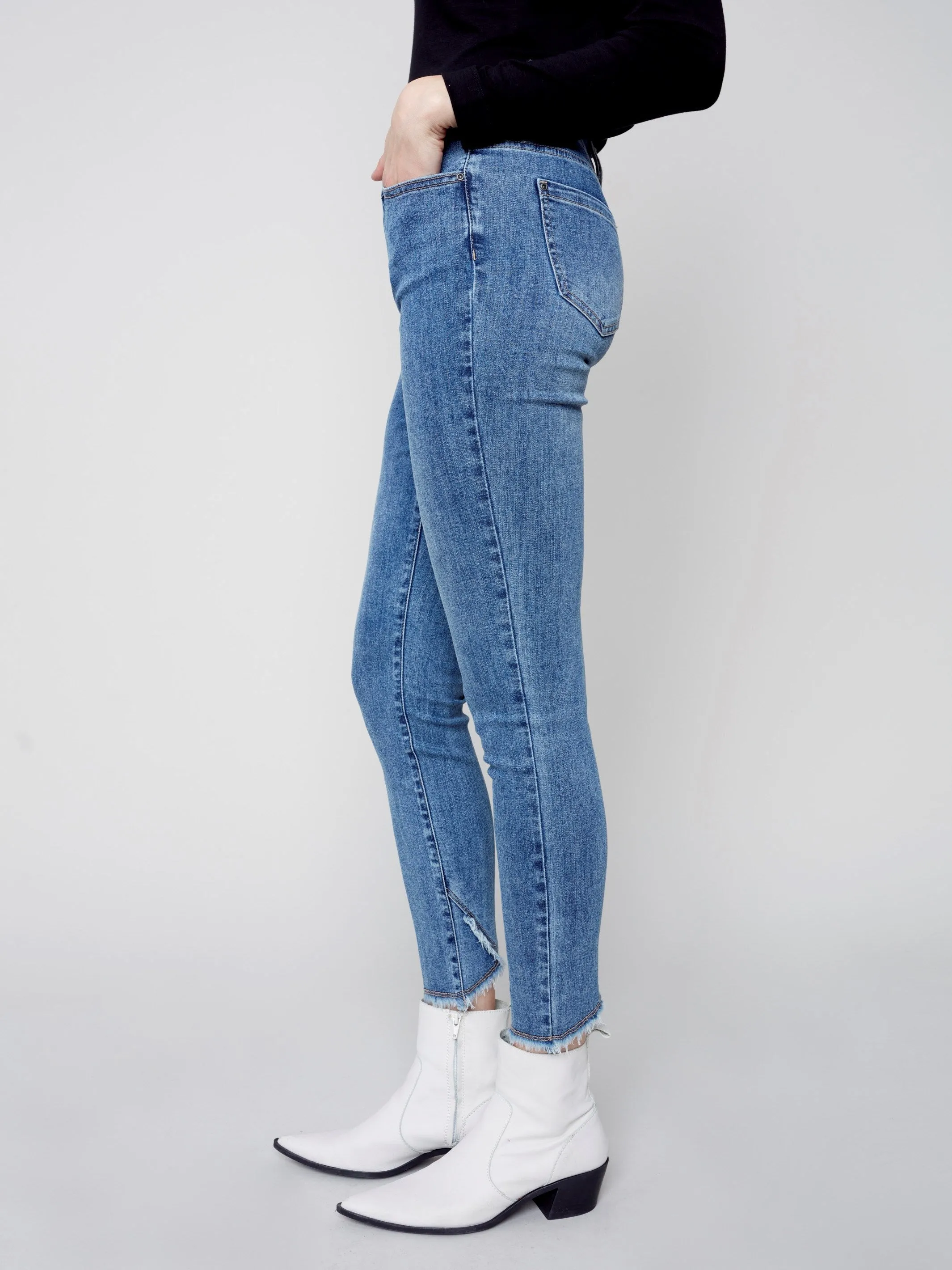 Stretchy Jeans with Tulip Hem - Medium Blue