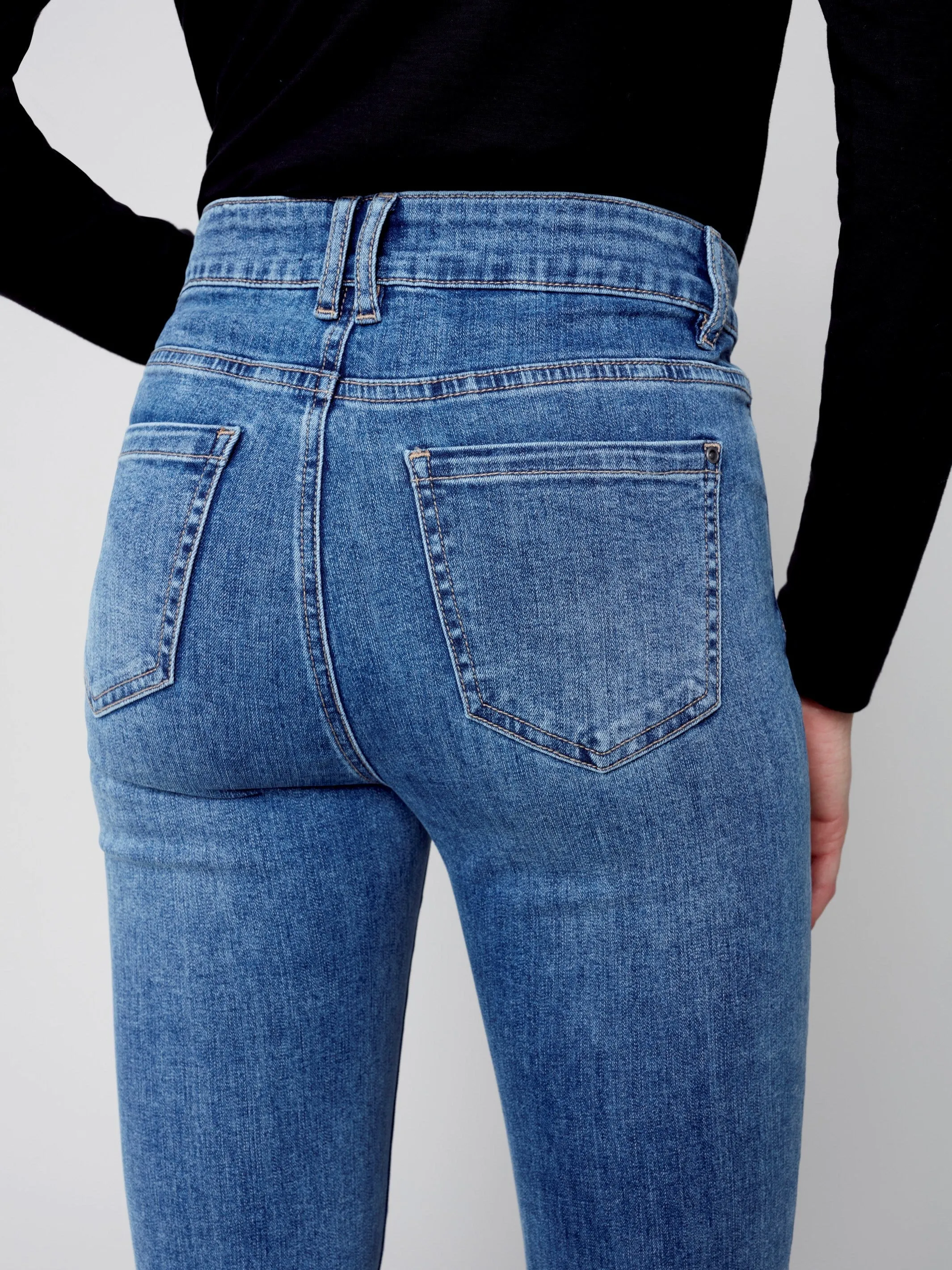 Stretchy Jeans with Tulip Hem - Medium Blue