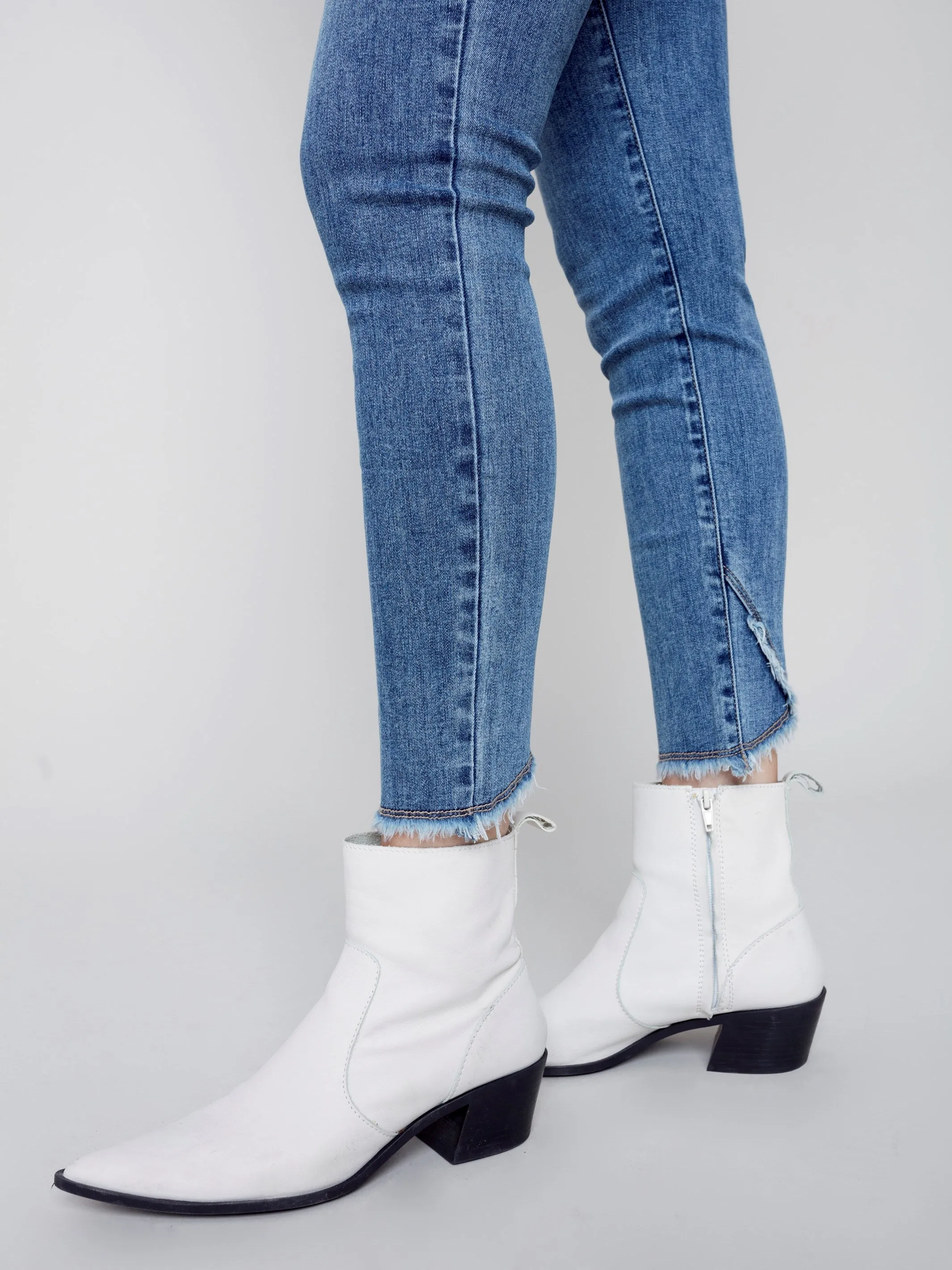 Stretchy Jeans with Tulip Hem - Medium Blue
