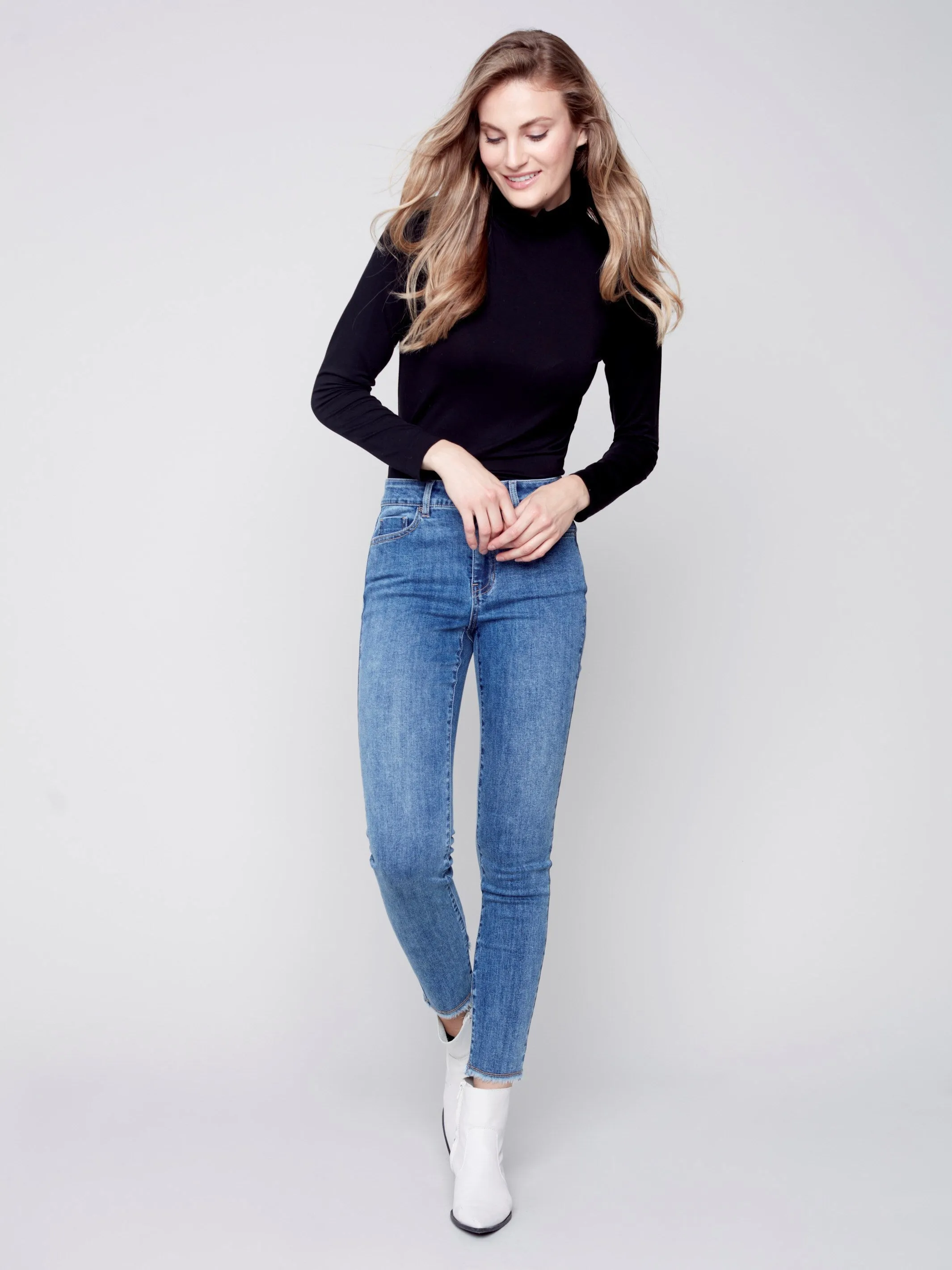 Stretchy Jeans with Tulip Hem - Medium Blue