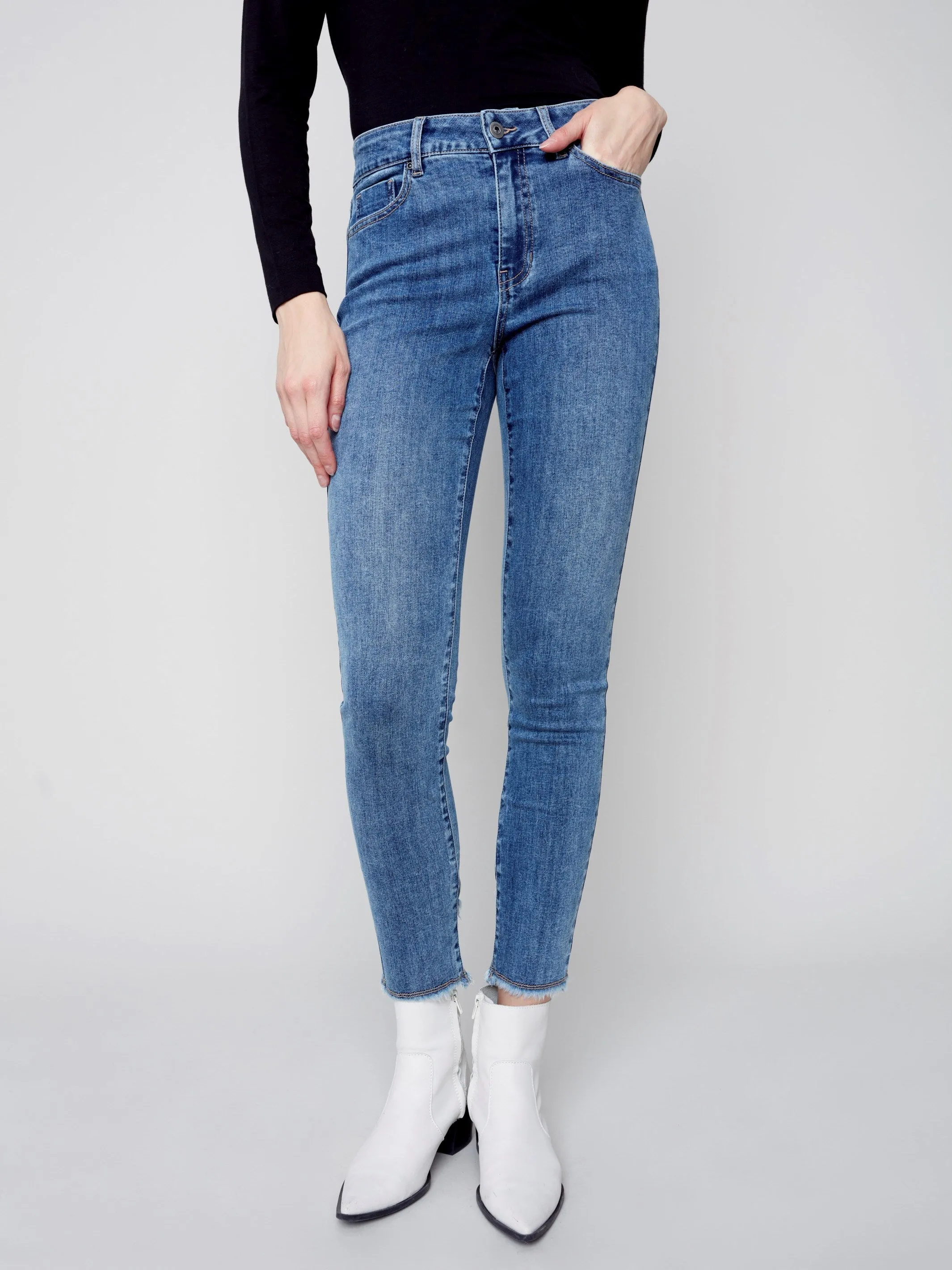 Stretchy Jeans with Tulip Hem - Medium Blue
