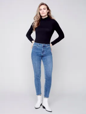 Stretchy Jeans with Tulip Hem - Medium Blue