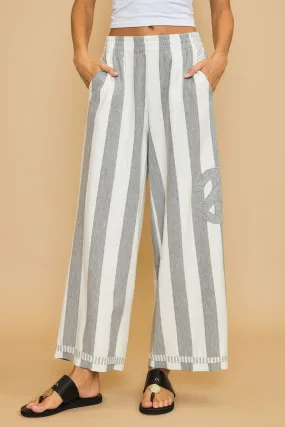 Striped Wide Leg Pants with Peace Sign Patch