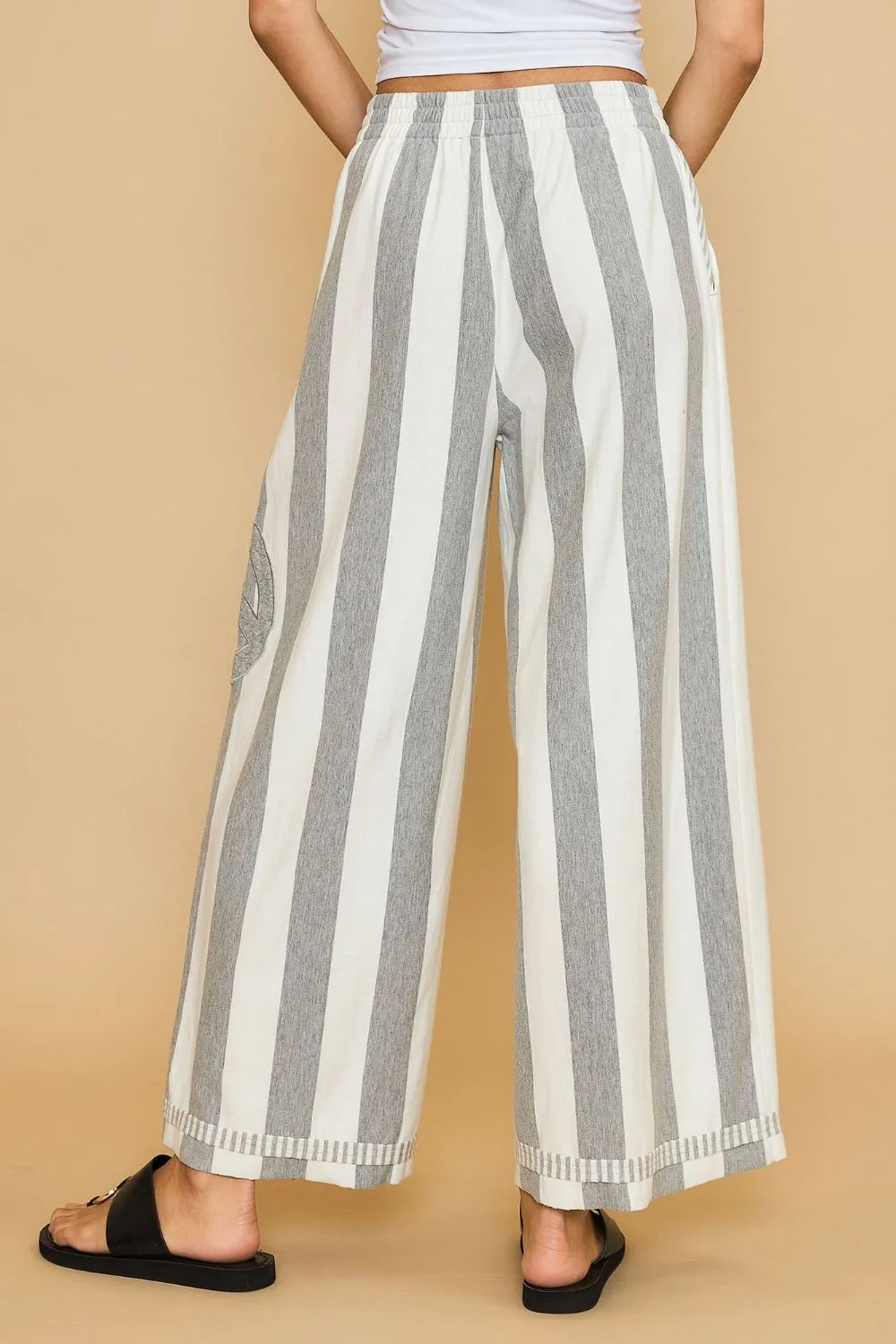 Striped Wide Leg Pants with Peace Sign Patch