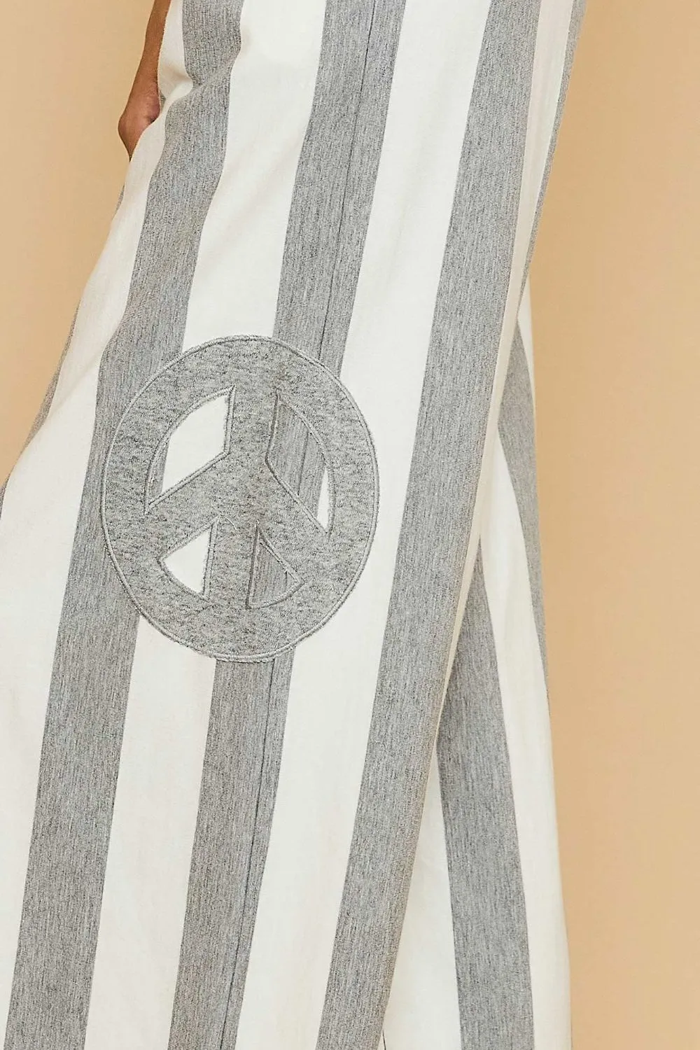 Striped Wide Leg Pants with Peace Sign Patch