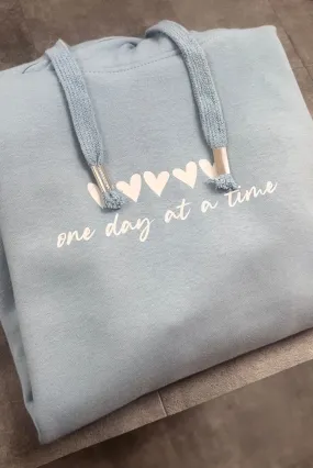 Urban Hoodie Soft Blue One Day at a Time hearts