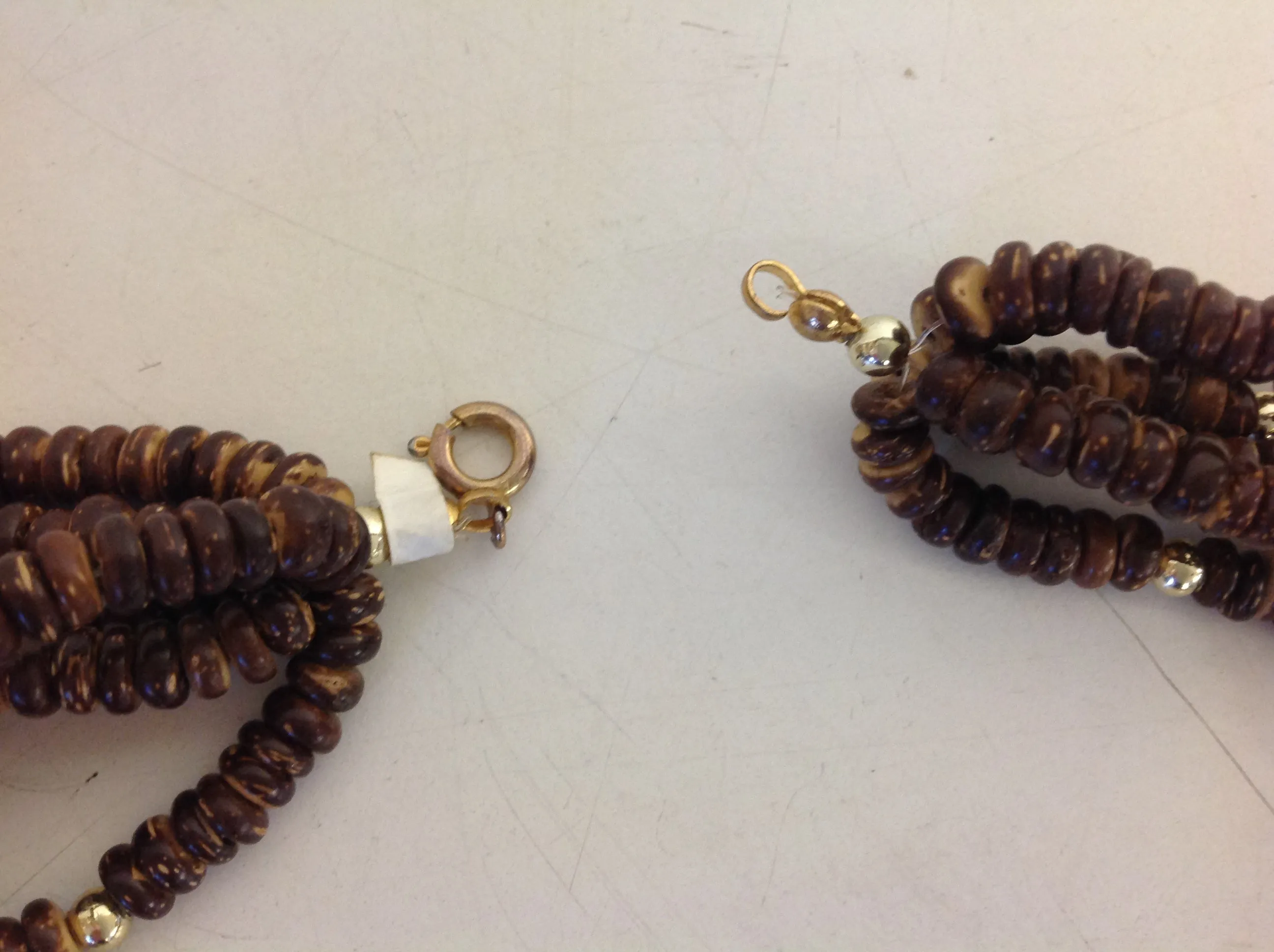 Vintage Wooden Bead Goldtone Plastic Bone Chunky Strand Necklace